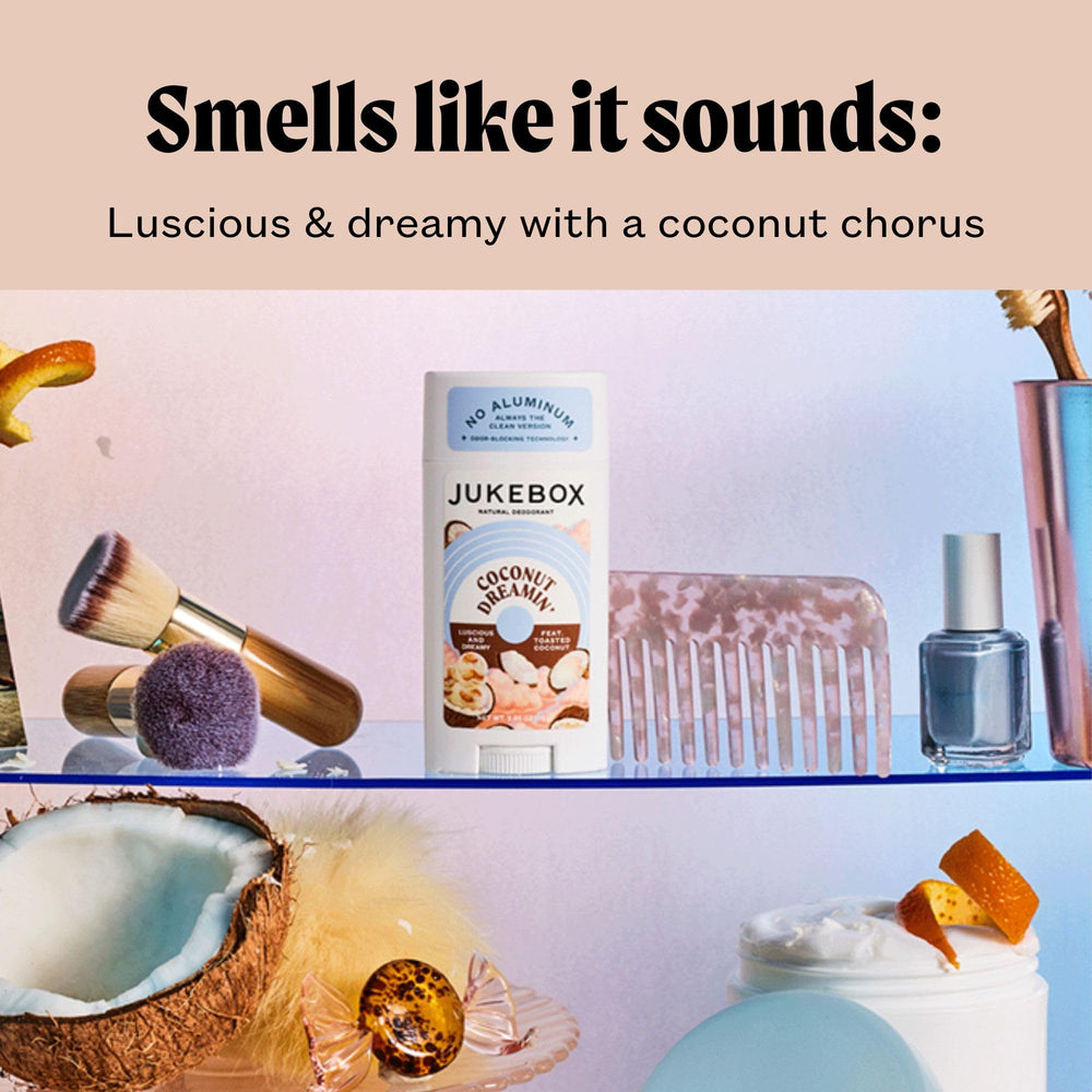 JUKEBOX Coconut Dreamin' natural ingredients badge emphasizing 98–100% natural content.