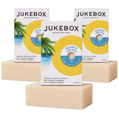 JUKEBOX Island in the Sun bar soap glistening with rich lather for a refreshing cleanse