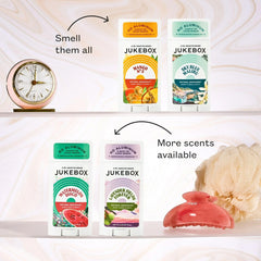 JUKEBOX postbiotics and charcoal support skin balance and odor control in underarms.