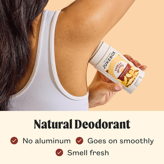 JUKEBOX Vanilla on Vinyl deodorant bottle with a soothing scent for daily wear.
