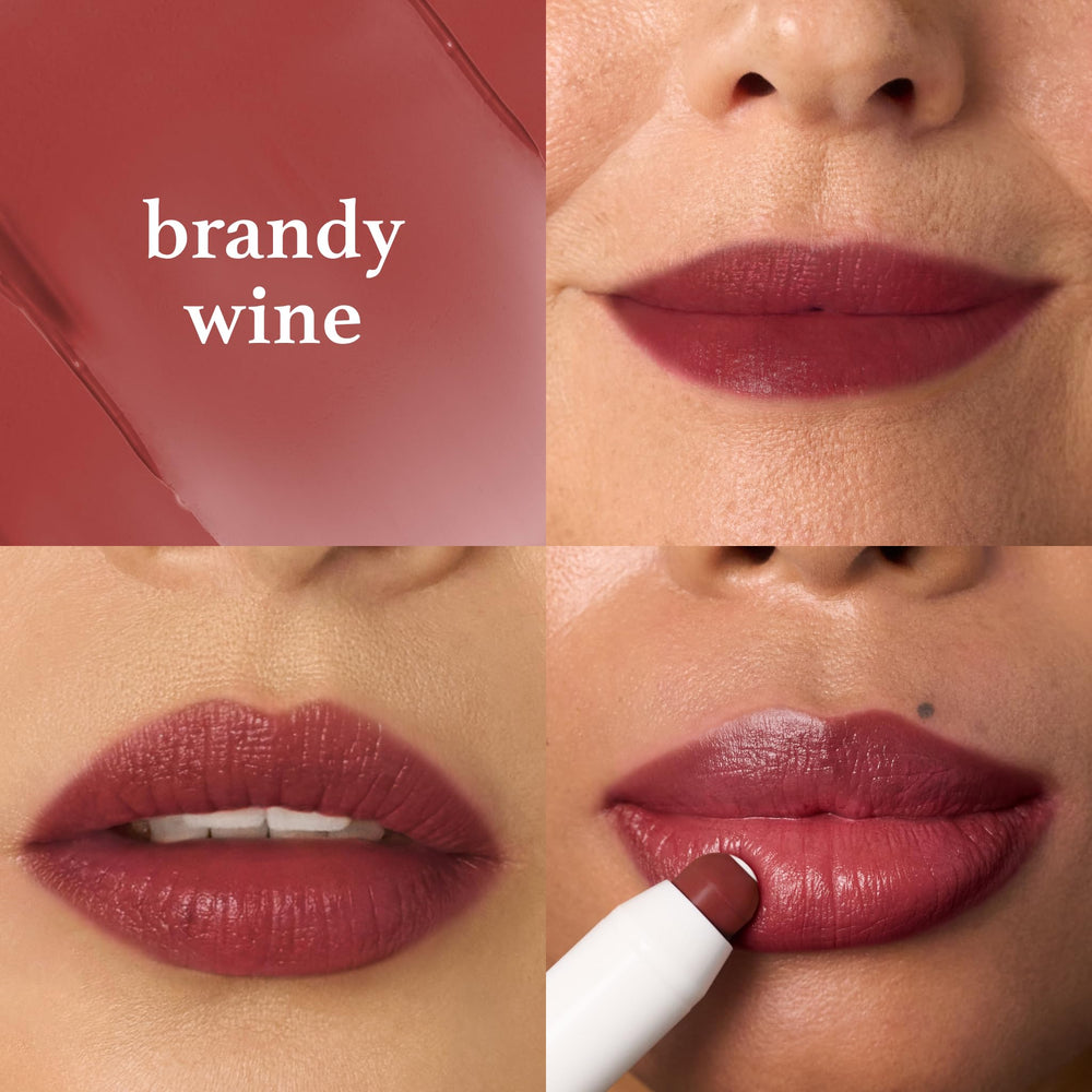 Julep It’s Balm swatches Brandy Wine, Brown Sugar, Almond Nude on skin.