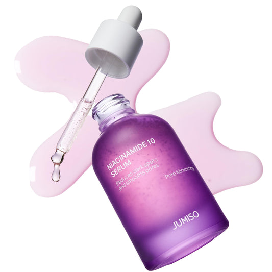 JUMISO Niacinamide 10% serum bottle close-up showing glow and tone improvement potential