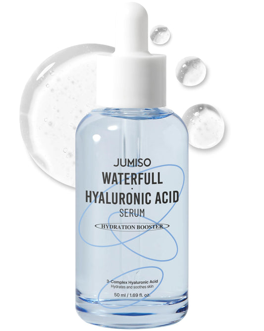 JUMISO Waterfull Hyaluronic Acid Serum bottle hydrates dry skin.
