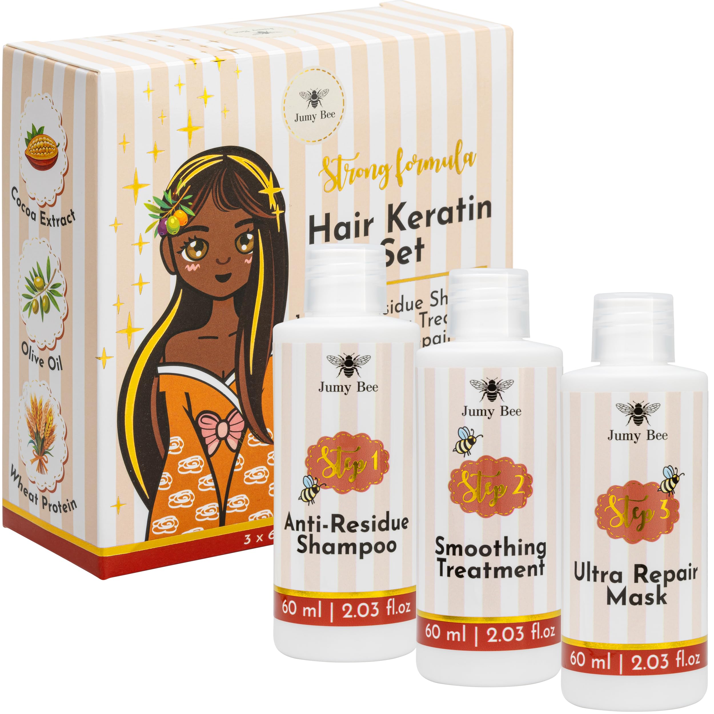 Jumy Bee Brazilian Keratin Step 1 anti-residue shampoo prepares hair for smoothing