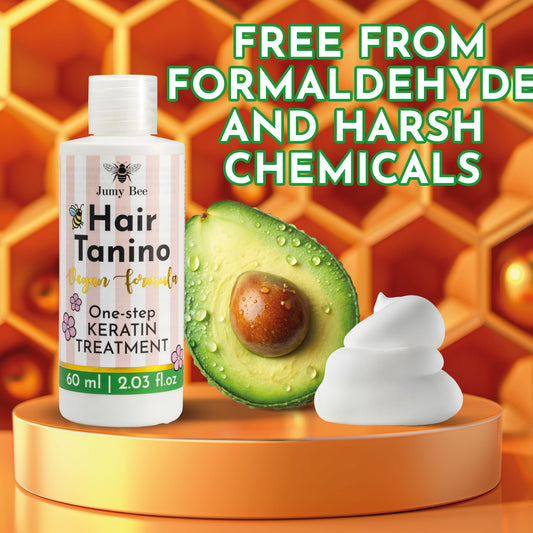 Jumybee Tanino natural oils image emphasizes nourishing formula for healthier hair.