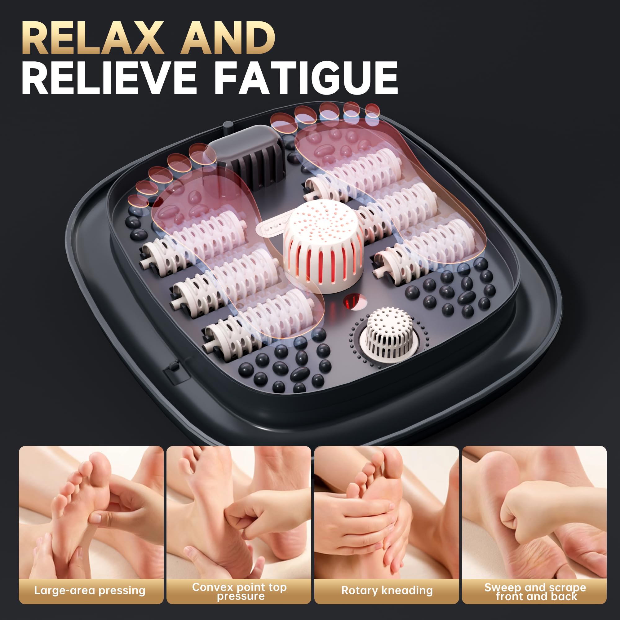 Junatuqiu Deluxe Foot Bath Spa 3D shiatsu rollers target pressure points for foot comfort.