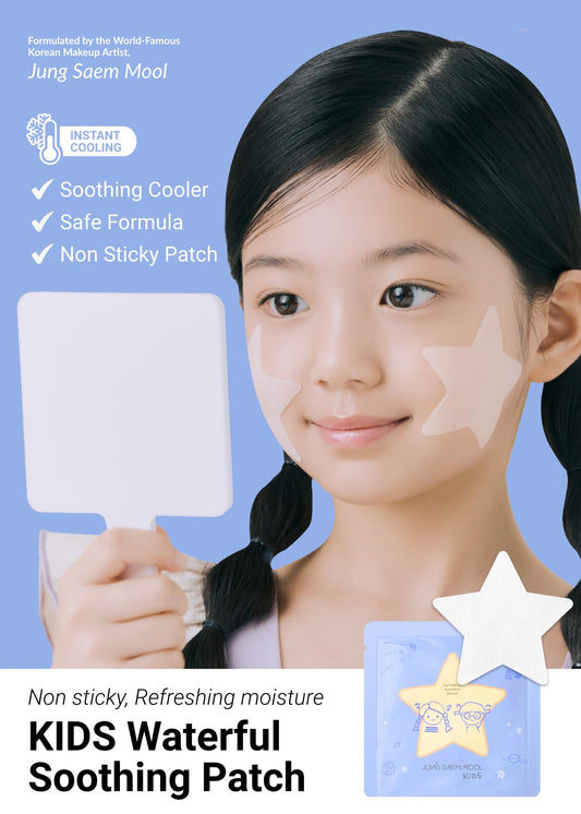Jung Saem Mool Kids Waterful Patch Star applied on cheek for soothing hydration