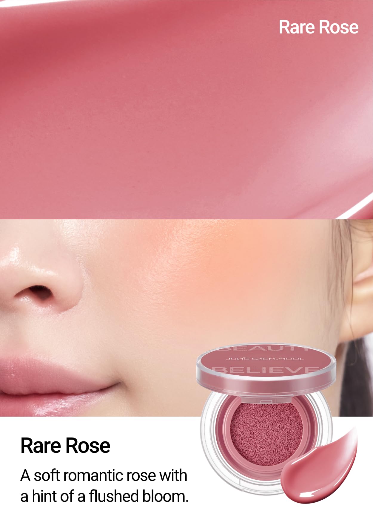 JUNG SAEM MOOL cushion blush Rare Rose with puff applicator for precise blending