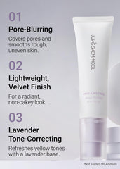 Jungsaemool Pro-Lasting Primer Bare Lavender pump bottle enables easy application.