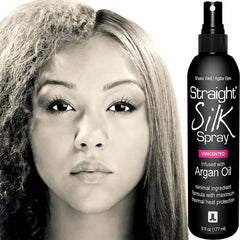 JuniorLabs Straight Silk Spray bottle shown for heat protection and detangling during styling