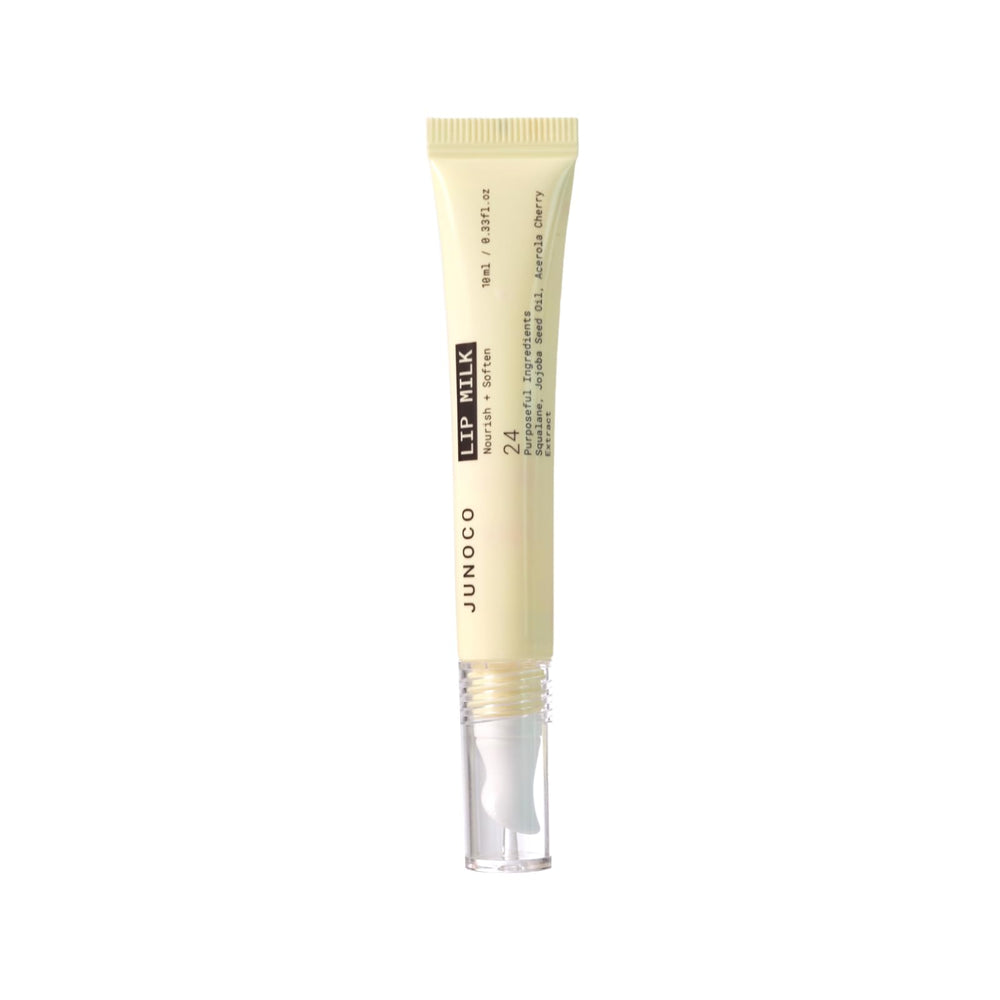 JUNO & Co. Lip Milk jar closeup showing milky texture for smooth lip prep