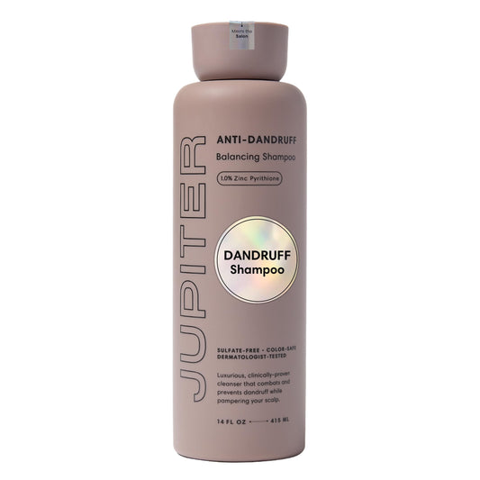 Jupiter anti-dandruff shampoo bottle designed for scalp balance and flake reduction.
