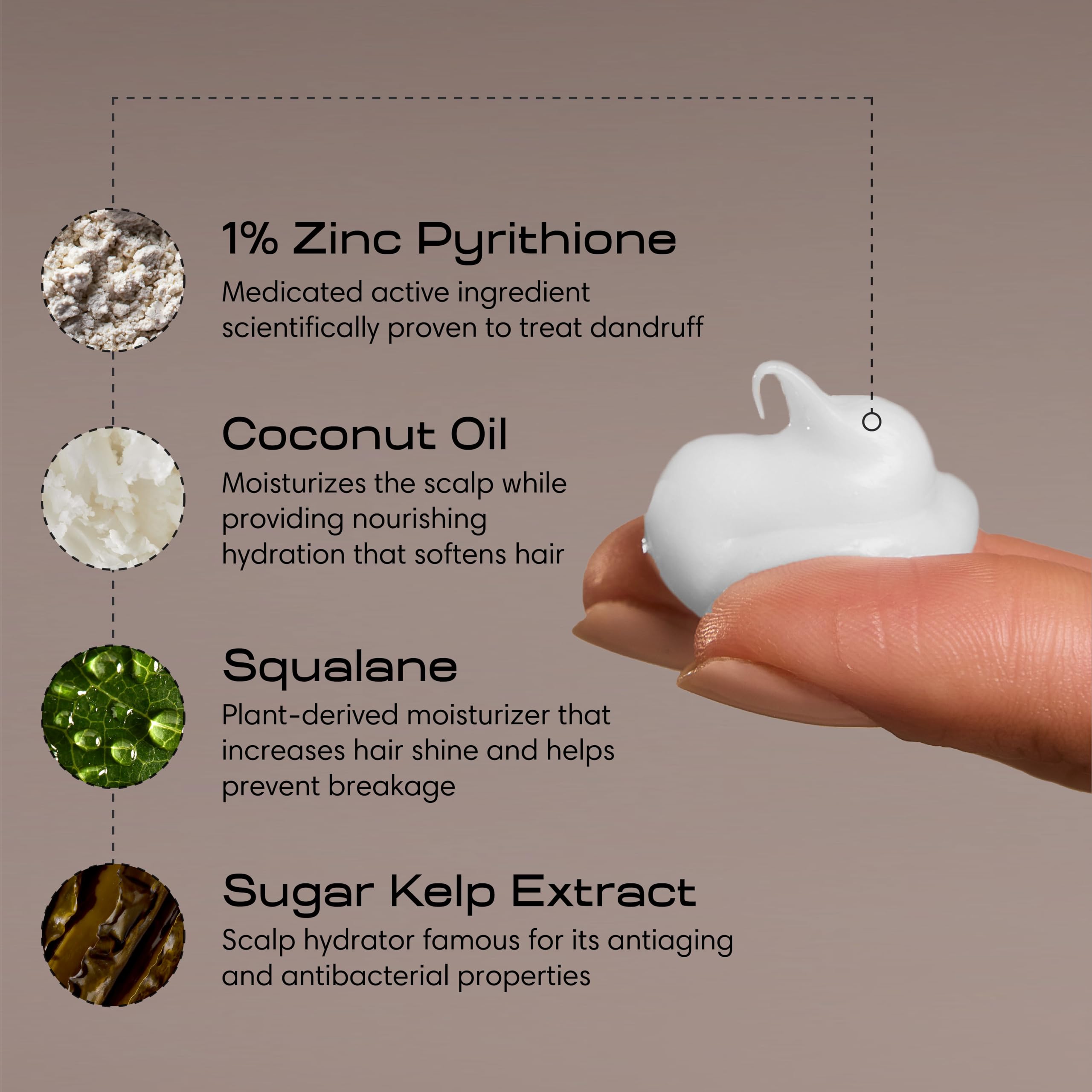 Close-up of Jupiter label highlighting zinc pyrithione and vegan formula.