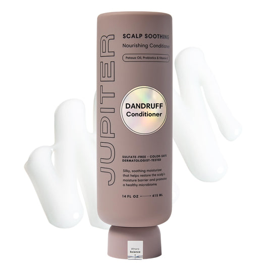 Jupiter Nourishing Conditioner bottle with pump, convenient daily use for scalp hydration and silky hair.