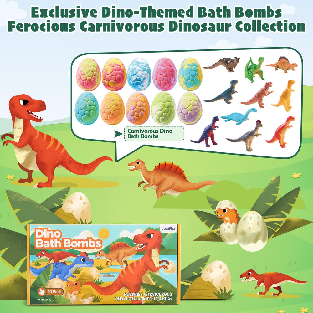 JuraFizz 10-pack bath bombs dissolve to colorful swirls and inviting scents.