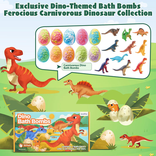 JuraFizz 10-pack bath bombs dissolve to colorful swirls and inviting scents.