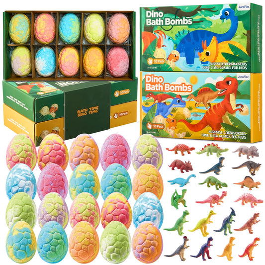JuraFizz dino bath bomb with surprise inside for kid-friendly bath time.