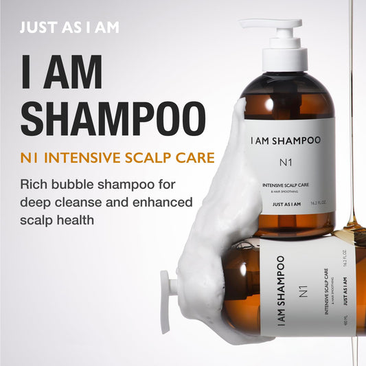 JUST AS I AM Shampoo N1 rich foam close-up for a refreshing cleanse.