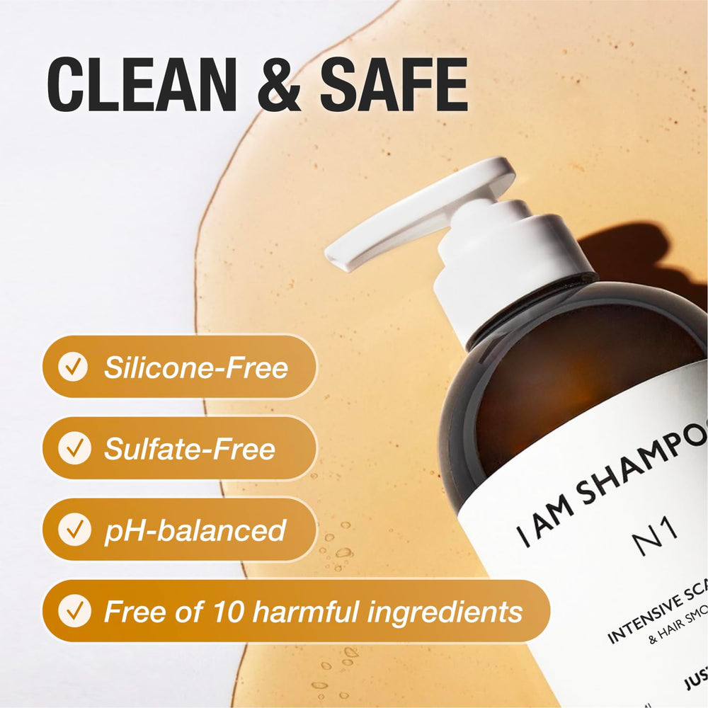 JUST AS I AM Shampoo N1 bottle with damp hair for manageability.