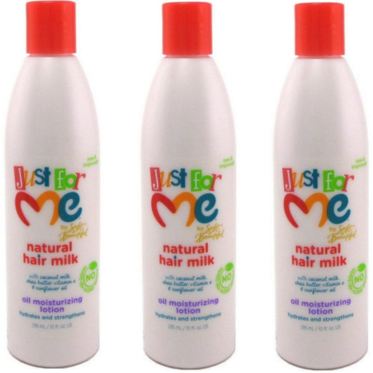 Just For Me Hair Milk Oil Moisturizing Lotion 3-pack outer box, value and packaging