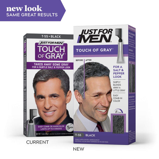 Just For Men Touch of Gray subtle-coverage swatch showing seamless gray blending.