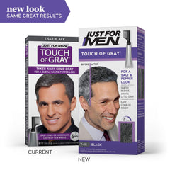 Just For Men Touch of Gray subtle-coverage swatch showing seamless gray blending.