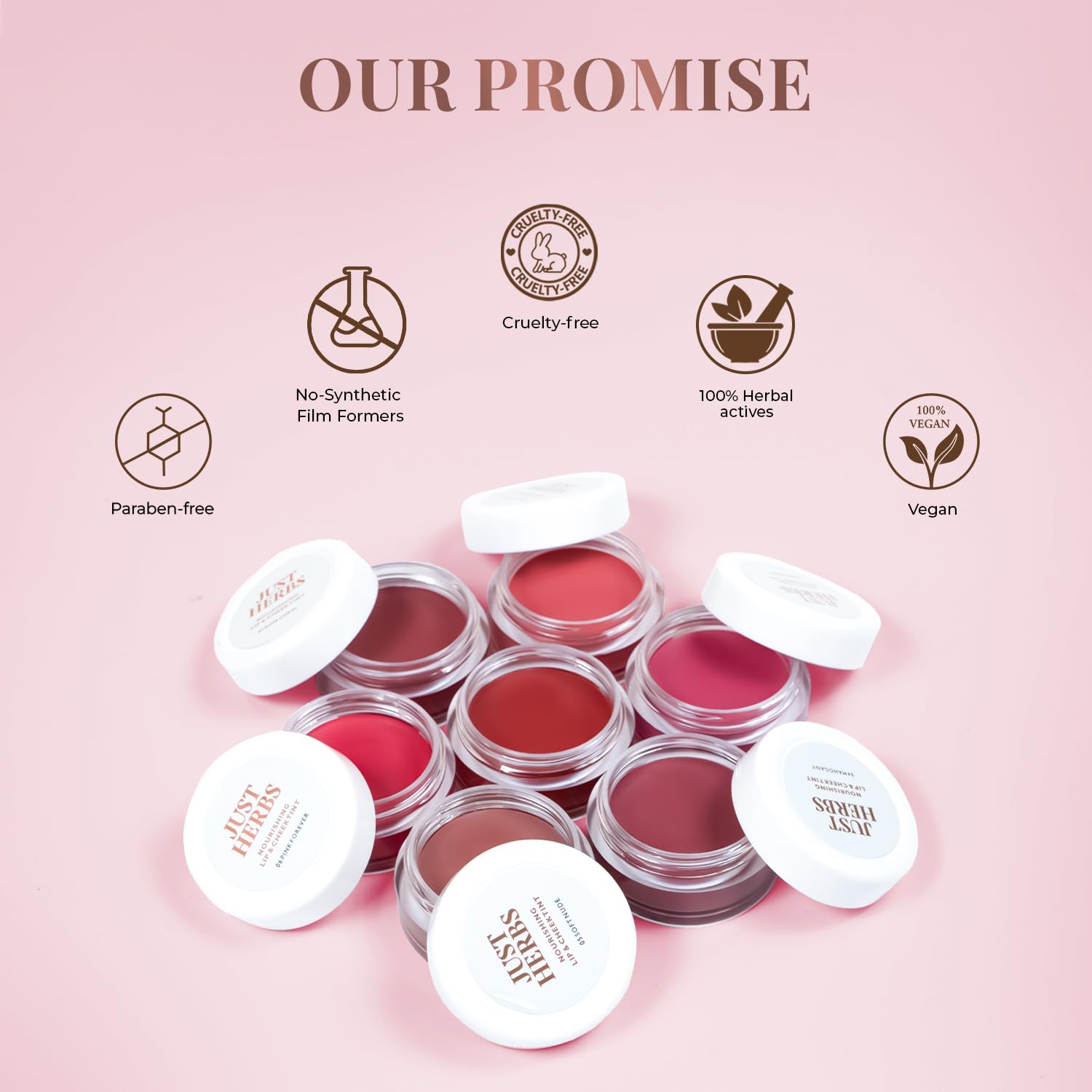 Just Herbs tint formula with jojoba oil provides lip hydration.