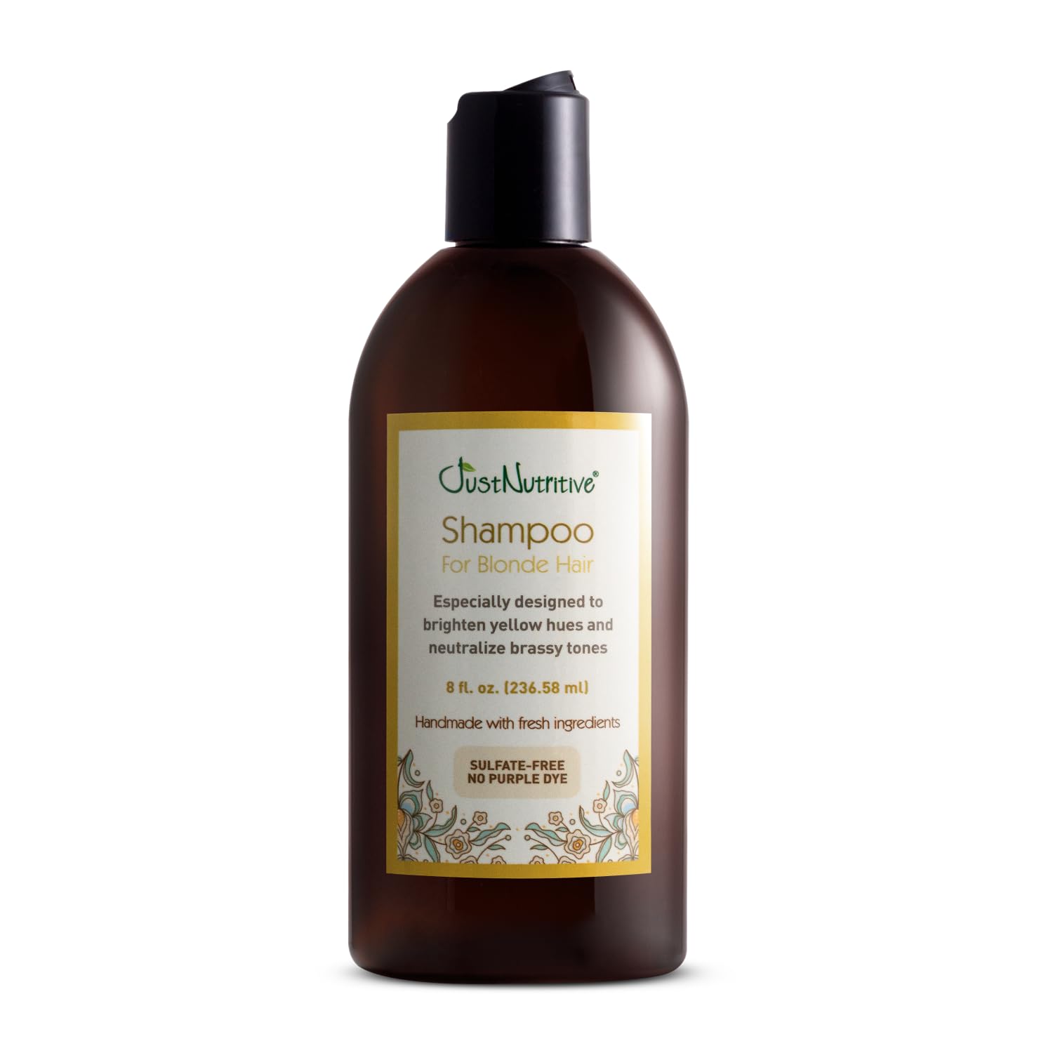 Just Nutritive Blonde Shampoo bottle closeup showing a gentle color-safe cleanse
