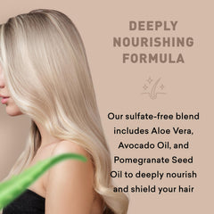 Just Nutritive Blonde Shampoo color-treated hair application on blonde strands