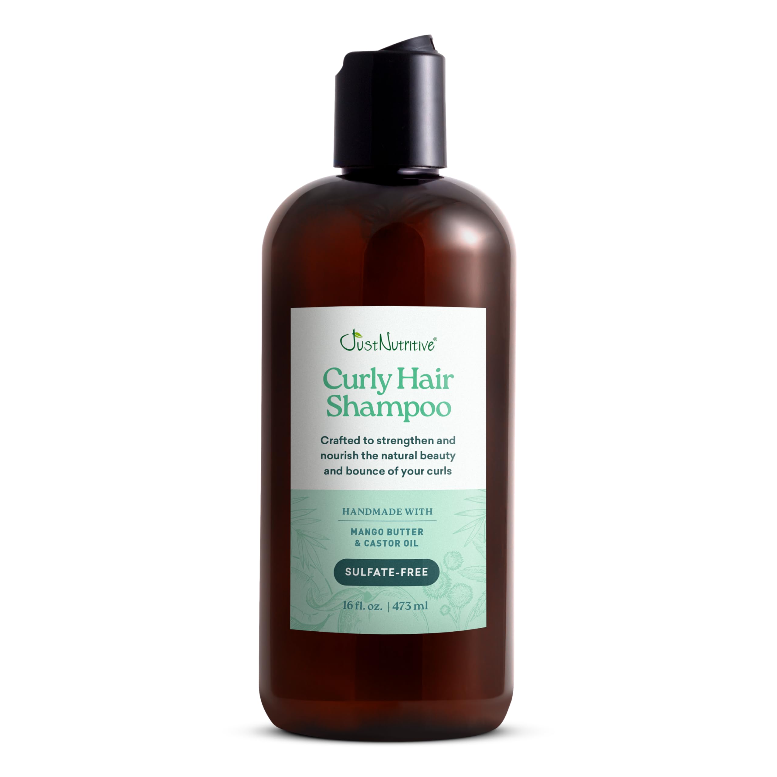 Just Nutritive Curly Shampoo bottle front for hydrated, defined curls