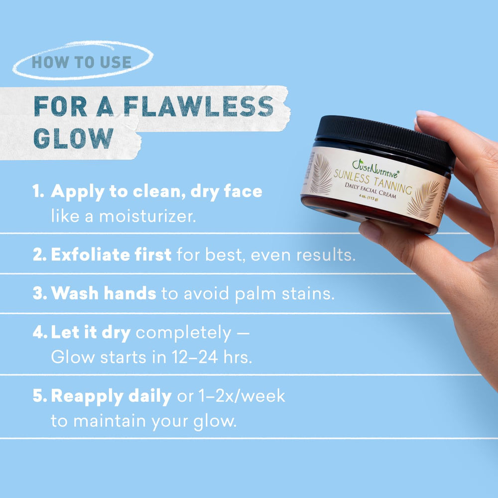 Just Nutritive daily moisturizer with glow supports a healthy complexion during self-tanning sessions.