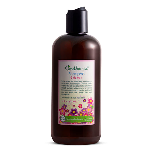 Just Nutritive Girl's Hair Shampoo bottle showing gentle cleanse for young hair