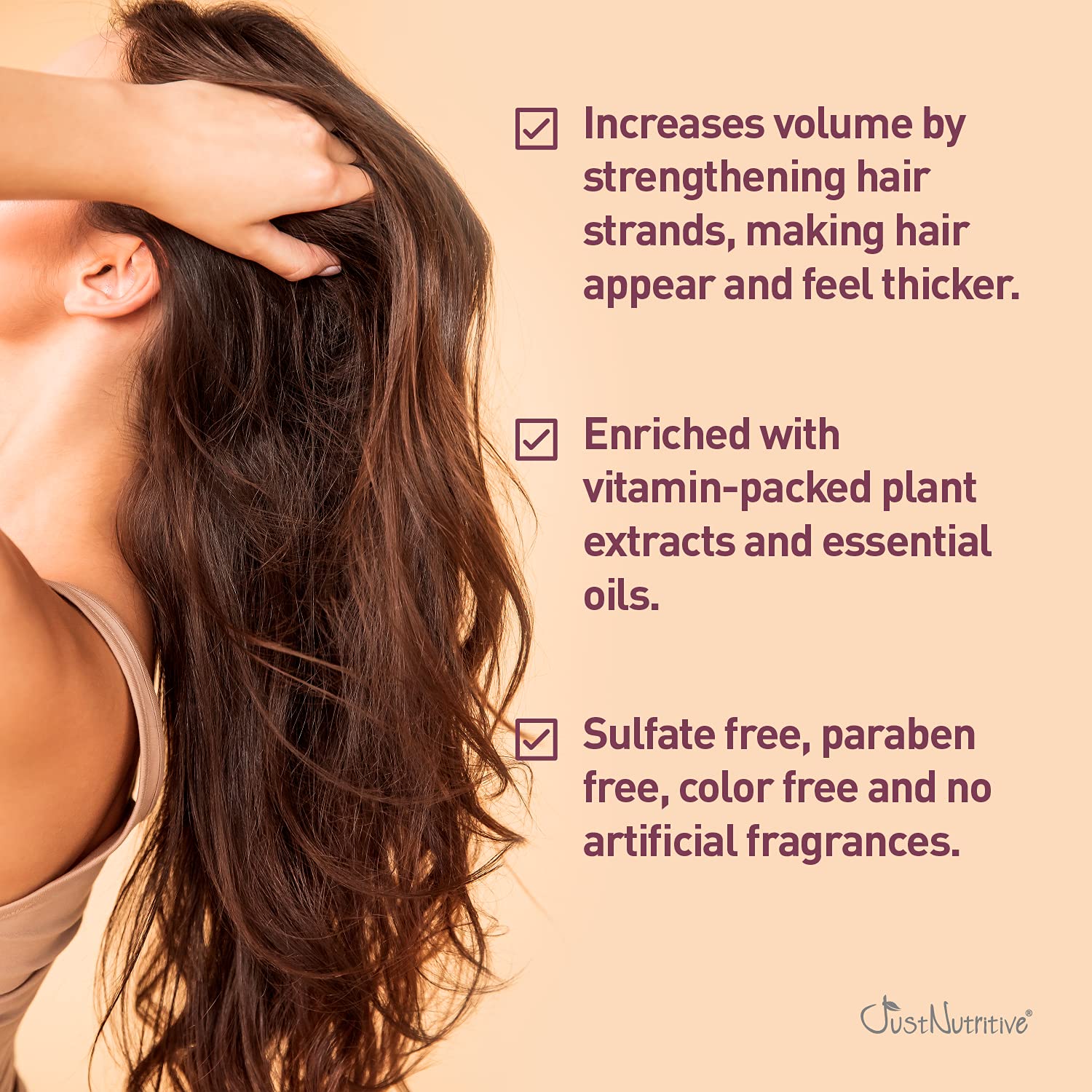Just Nutritive Grow New Hair Shampoo packaging on shelf with clean label
