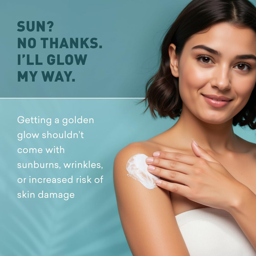 Just Nutritive Sunless Tanning Lotion Dark Tones applying by hands for quick color