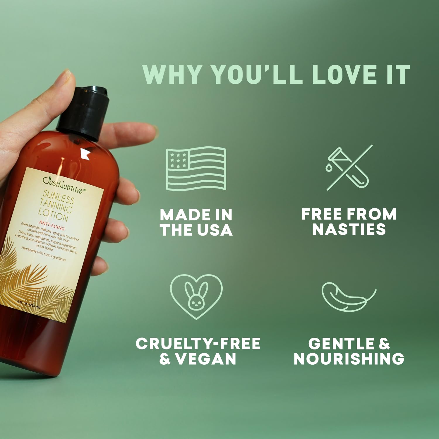 Just Nutritive sunless tanning lotion optimal skin hydration after application