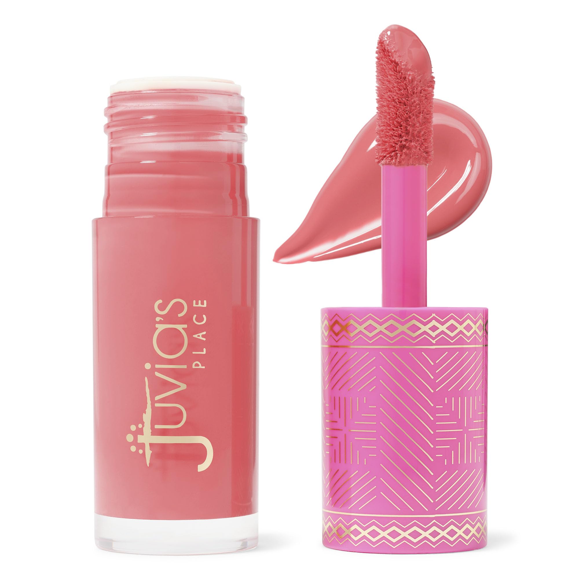 Juvia's Place Blushed Liquid Blush PeachRose bottle glowing with dewy finish