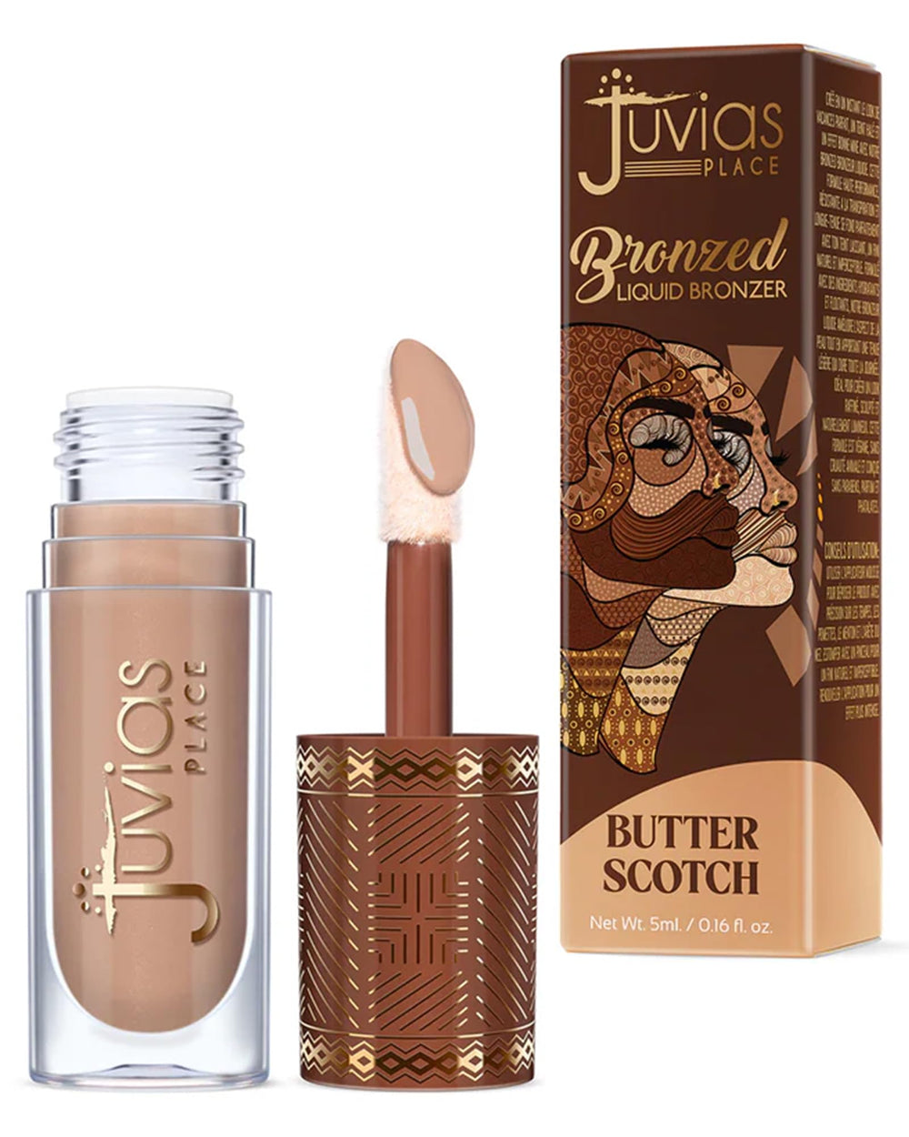 Juvia's Place Bronzed Liquid Bronzer Butterscotch bottle shows silky texture for natural contour