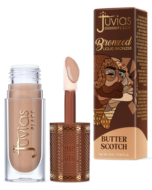 Juvia's Place Bronzed Liquid Bronzer Butterscotch bottle shows silky texture for natural contour