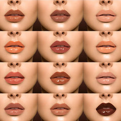 Juvia's Place Coffee Shop Lip Gloss Butterscotch tinted shine on lips.