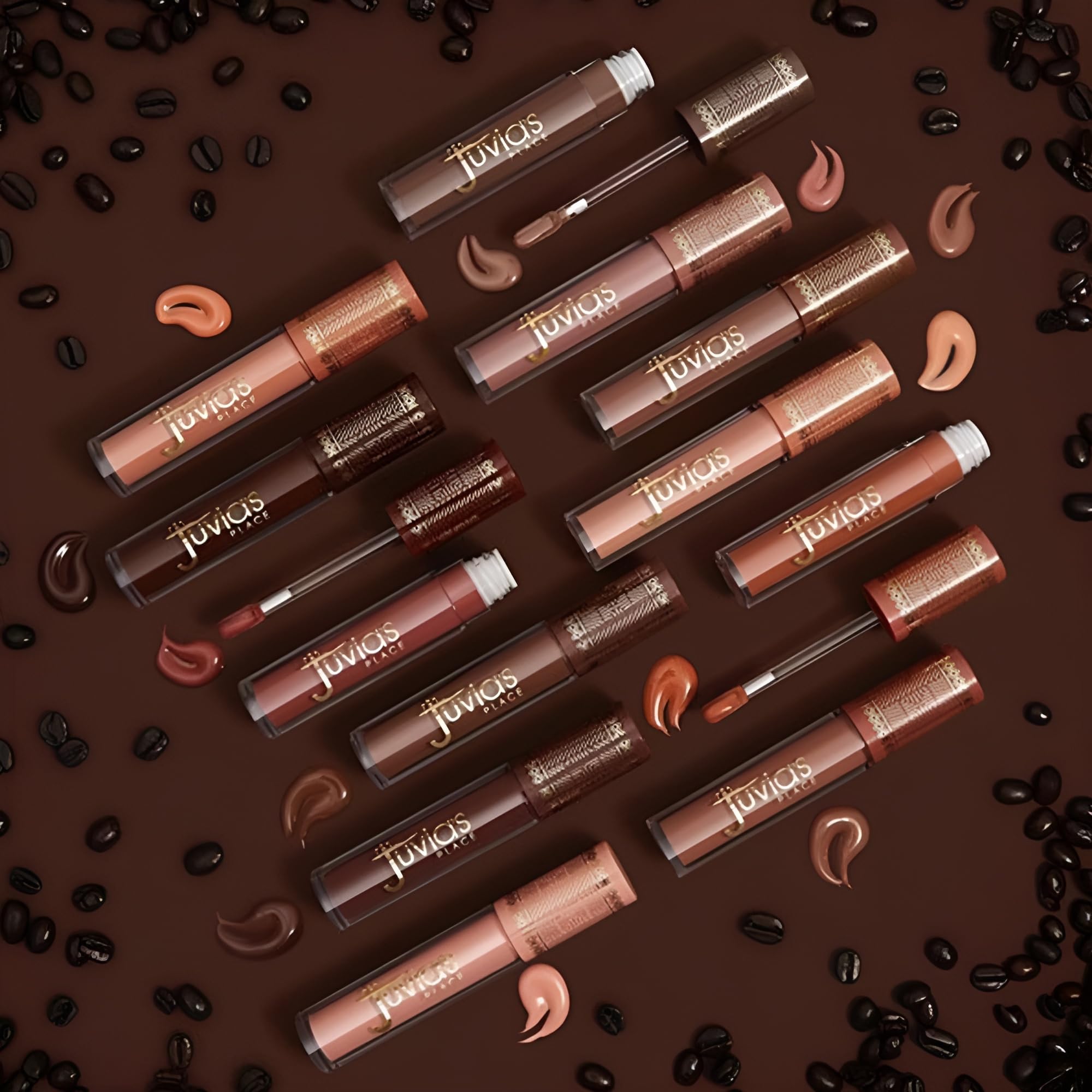 Juvia's Place Coffee Shop Lip Gloss Butterscotch long-wear swatch in purse.