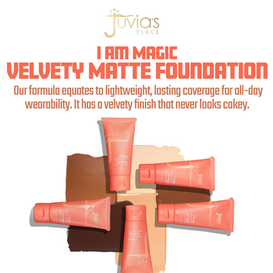 Juvia's Place I Am Magic foundation swatches show diverse tones for precise shade matching