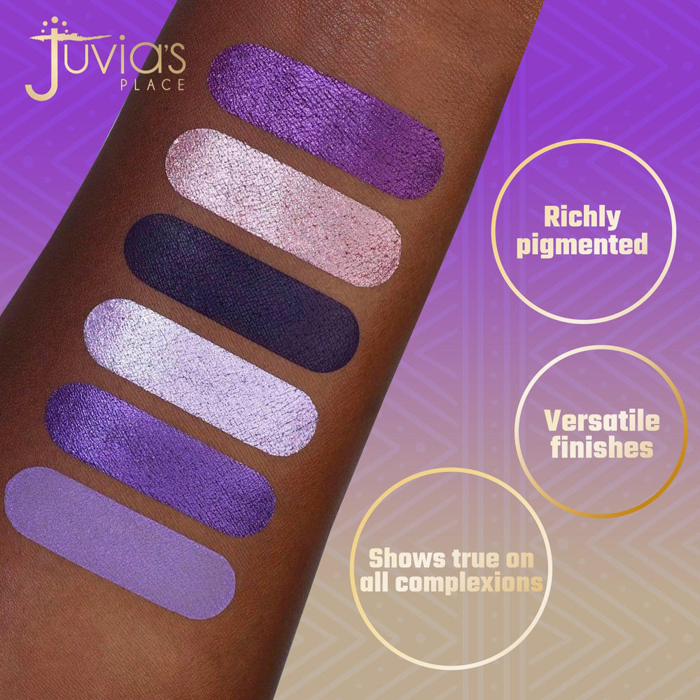Juvia's Place The Violets palette open pan reveals rich hues ideal for versatile blending