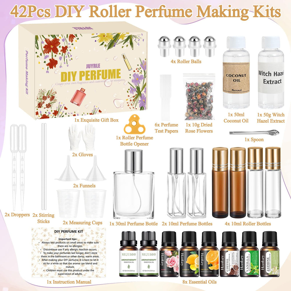 JUYRLE roller bottles and oils ready for personalized scents at home.