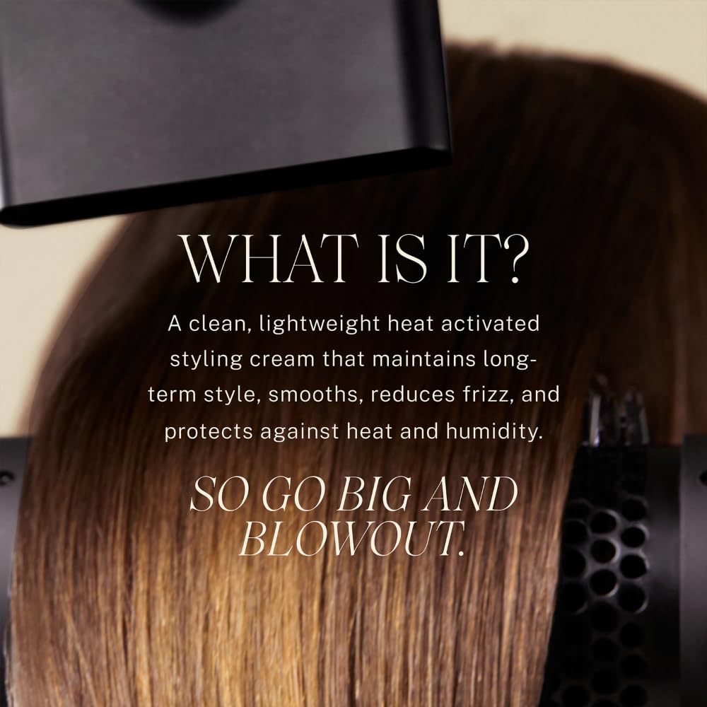JVN Complete Blowout Styling Milk pump application for quick, even distribution through mid-length hair.