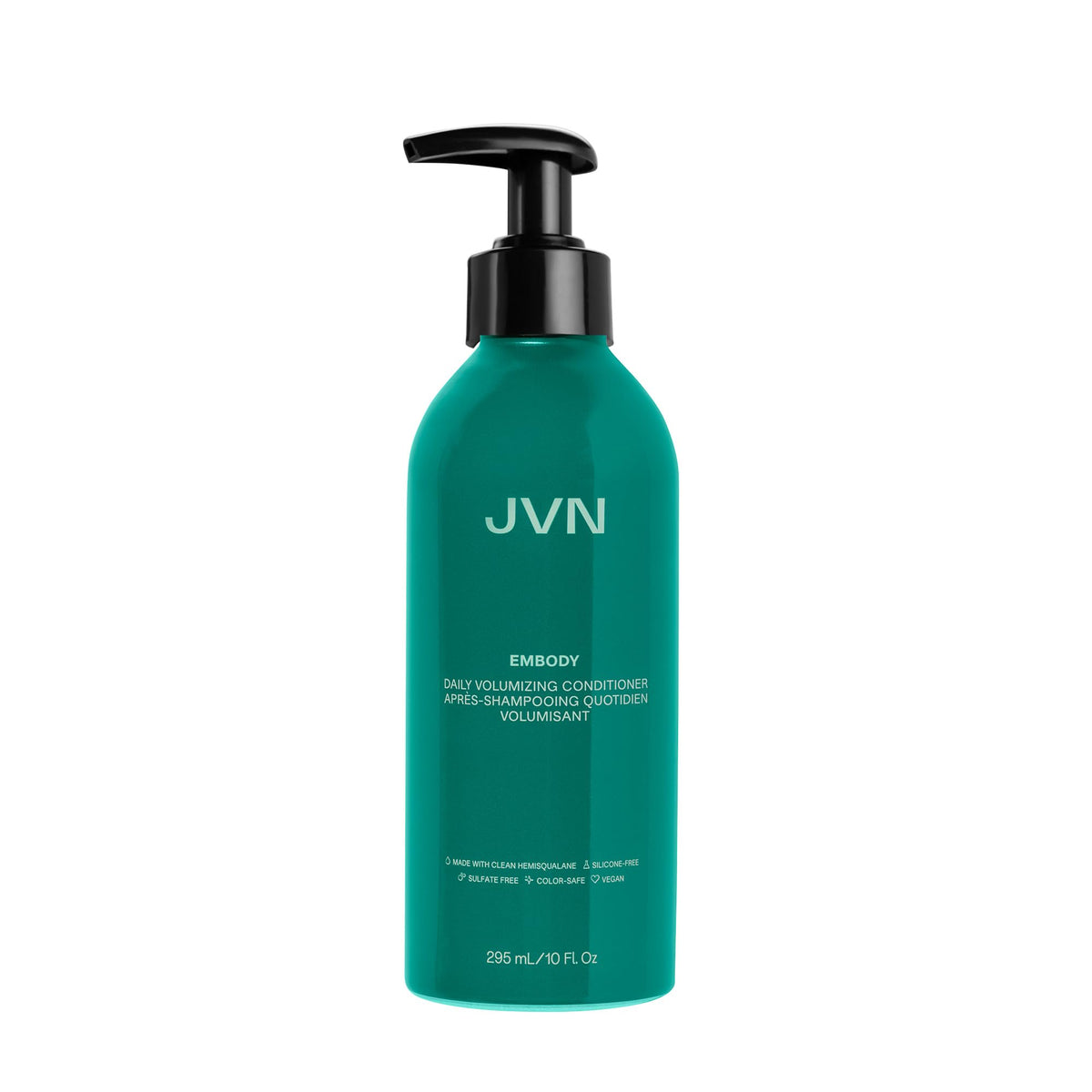 JVN Embody volumizing conditioner bottle on shelf highlighting fullness and shine.