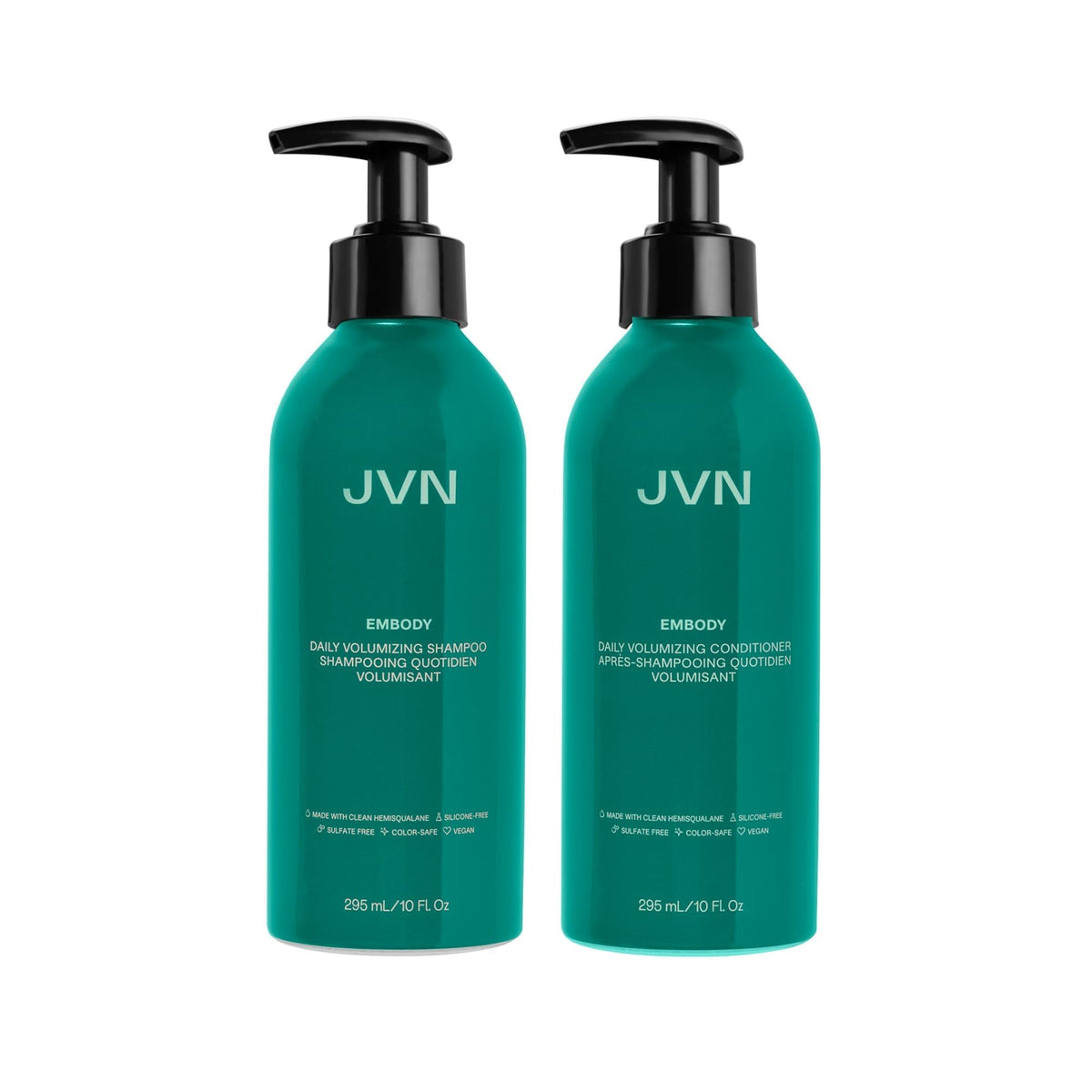 JVN Embody volumizing shampoo bottle showing fullness and shine