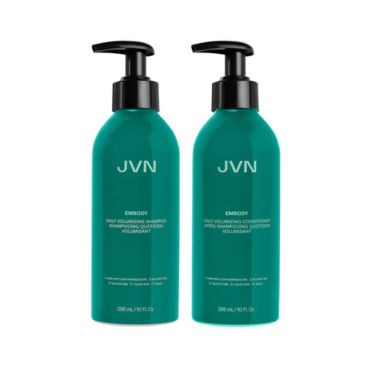 JVN Embody volumizing shampoo bottle showing fullness and shine