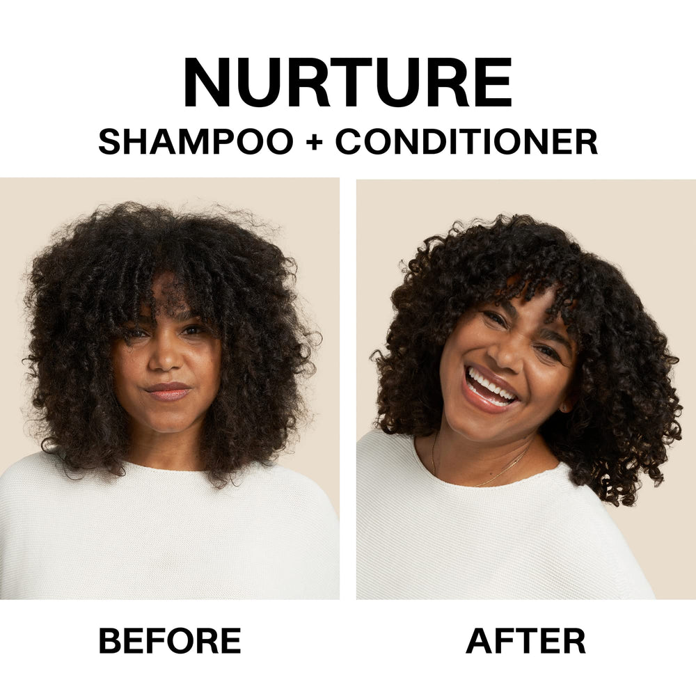 JVN NURTURE conditioner hair-application demonstrates creamy texture for easy detangling.