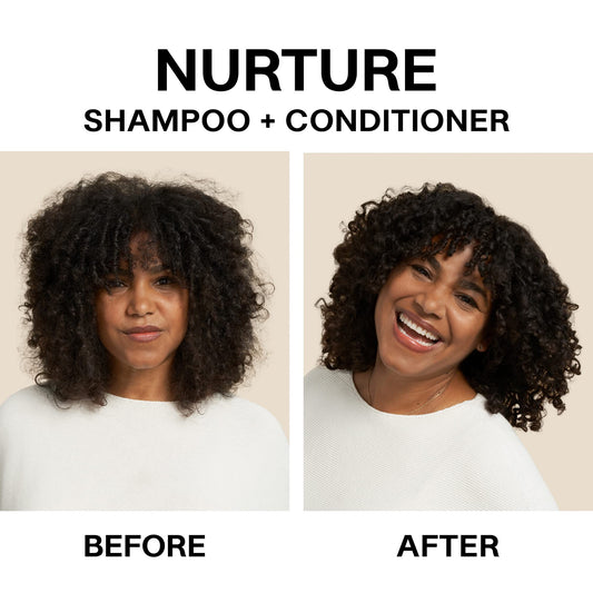 JVN NURTURE conditioner hair-application demonstrates creamy texture for easy detangling.