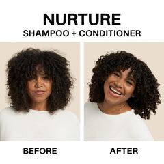 JVN NURTURE conditioner hair-application demonstrates creamy texture for easy detangling.